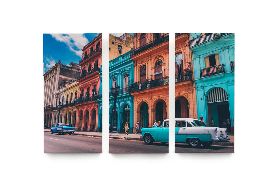 A frontal view of a triptych canvas print.